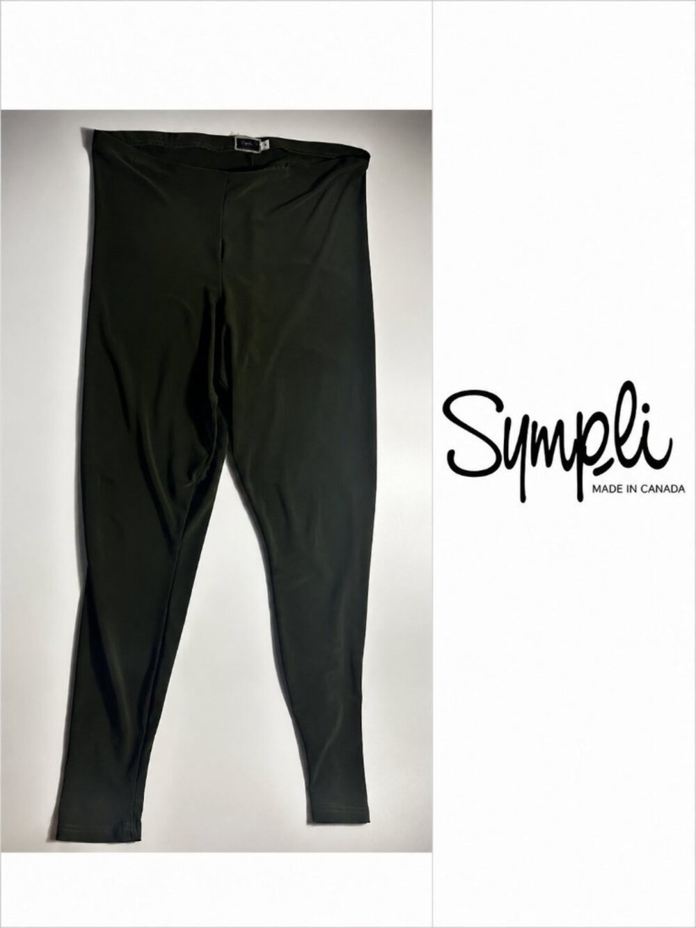 Sympli Olive Green Leggings Size 10 Made in Canada